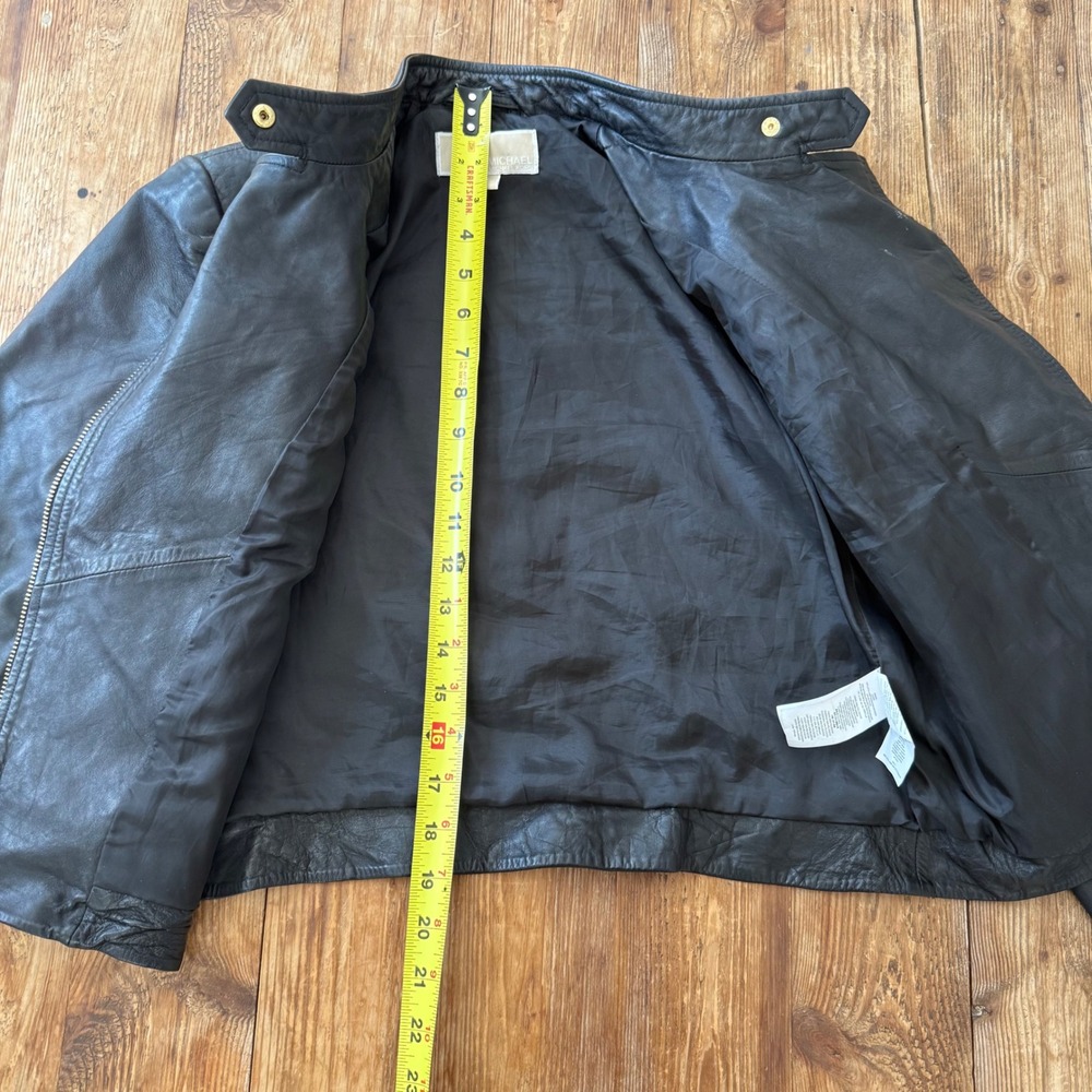 Michael Kors Black Lamb Leather Asymmetric Moto Jacket Gold Hardware WM's Medium - Picture 9 of 11
